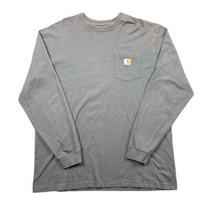 Carhartt T Shirt Men XL Tall Gray Faded Long Sleeve Workwear Rugged Logo